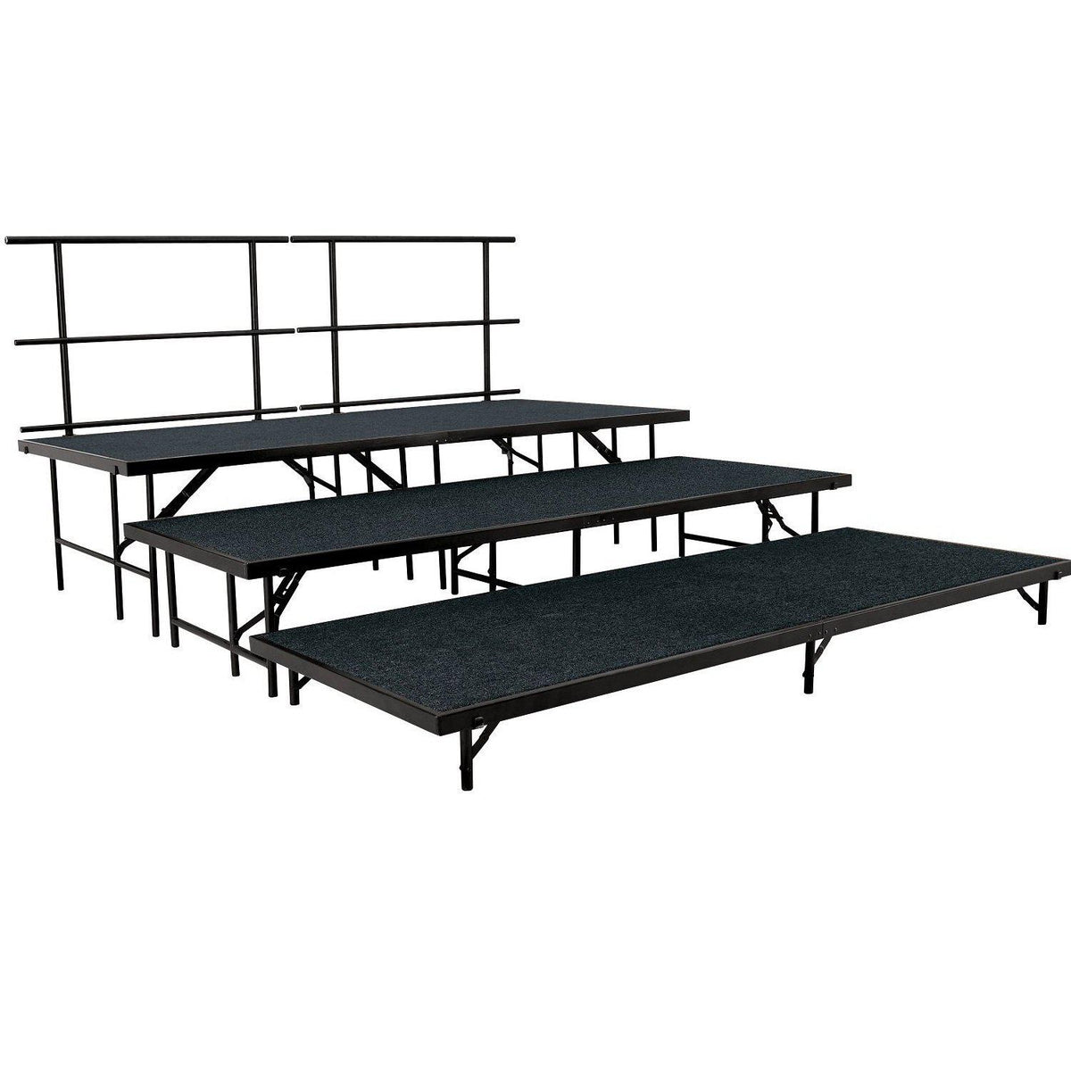 NPS® 3-Level Straight Stage Set-Stages & Risers-3' x 8'-Black Carpet-