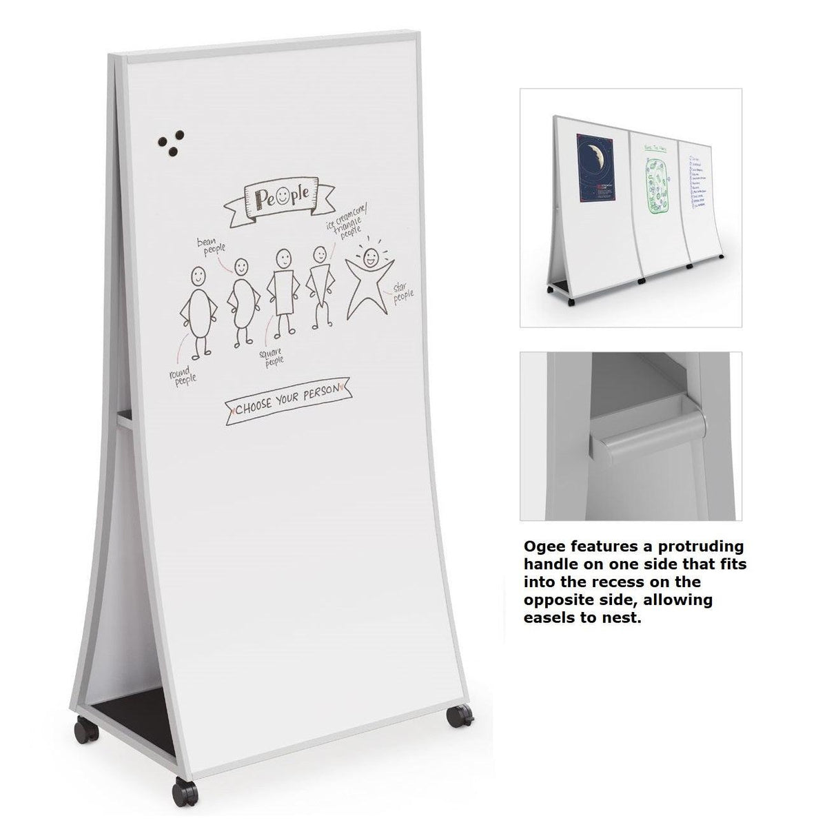 Ogee Curved Double-Sided Magnetic Whiteboard Easel with Porcelain Steel Surface