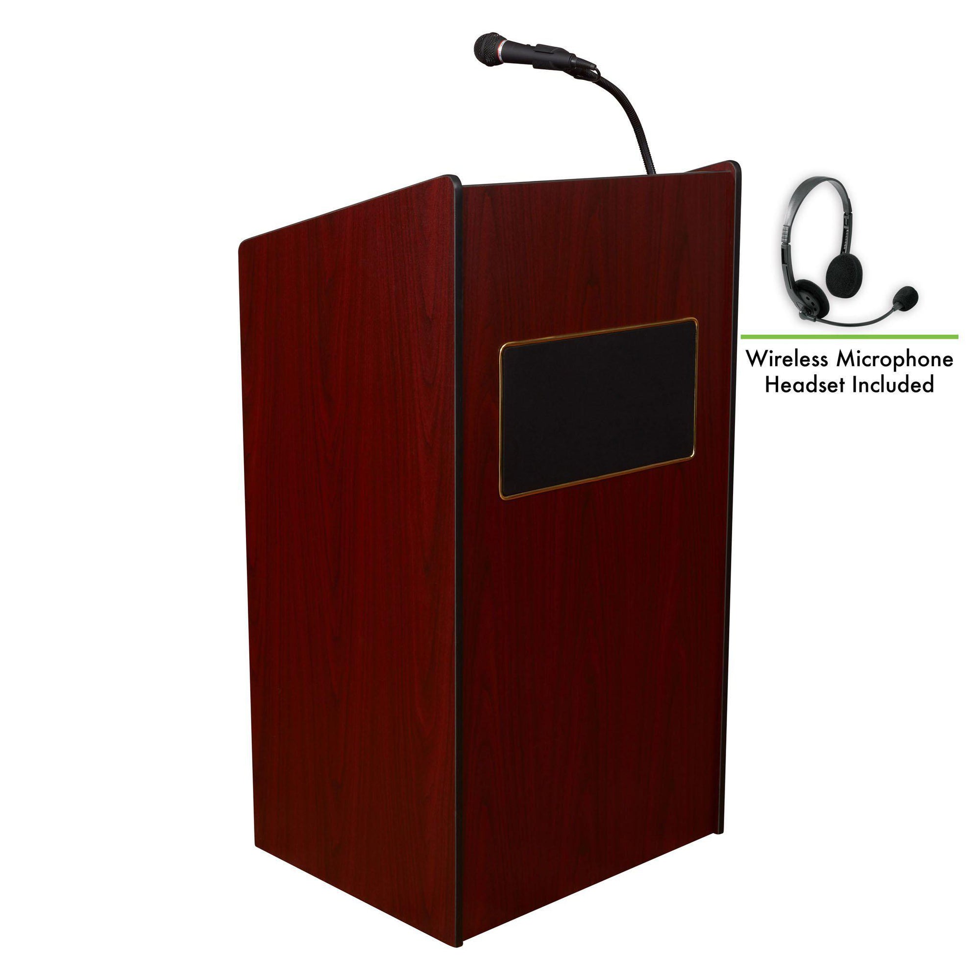 Oklahoma Sound® Aristocrat Sound Lectern with Wireless Headset Mic-Lecterns & Podiums-Mahogany-