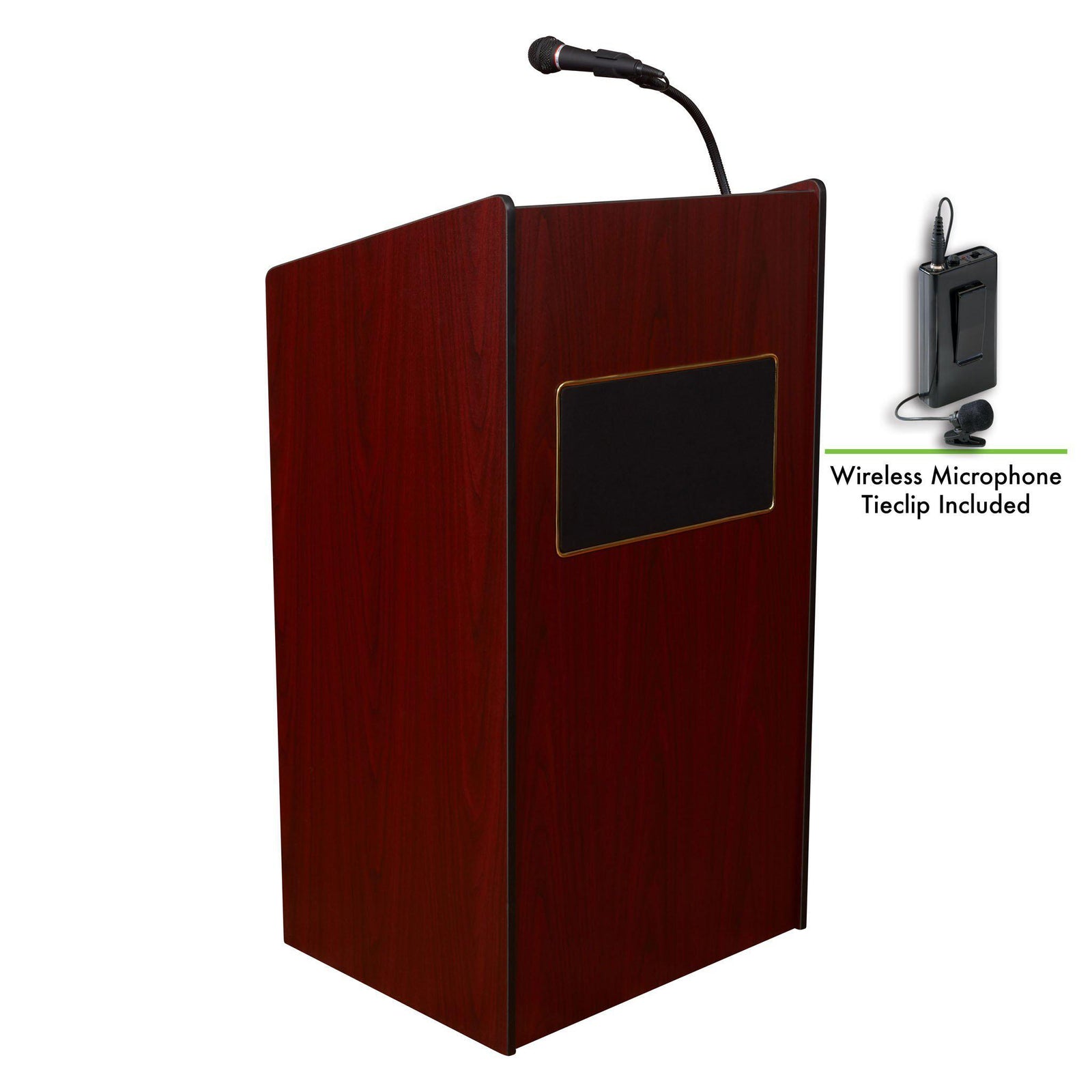 Oklahoma Sound® Aristocrat Sound Lectern with Wireless Tie Clip/Lavalier Mic-Lecterns & Podiums-Mahogany-