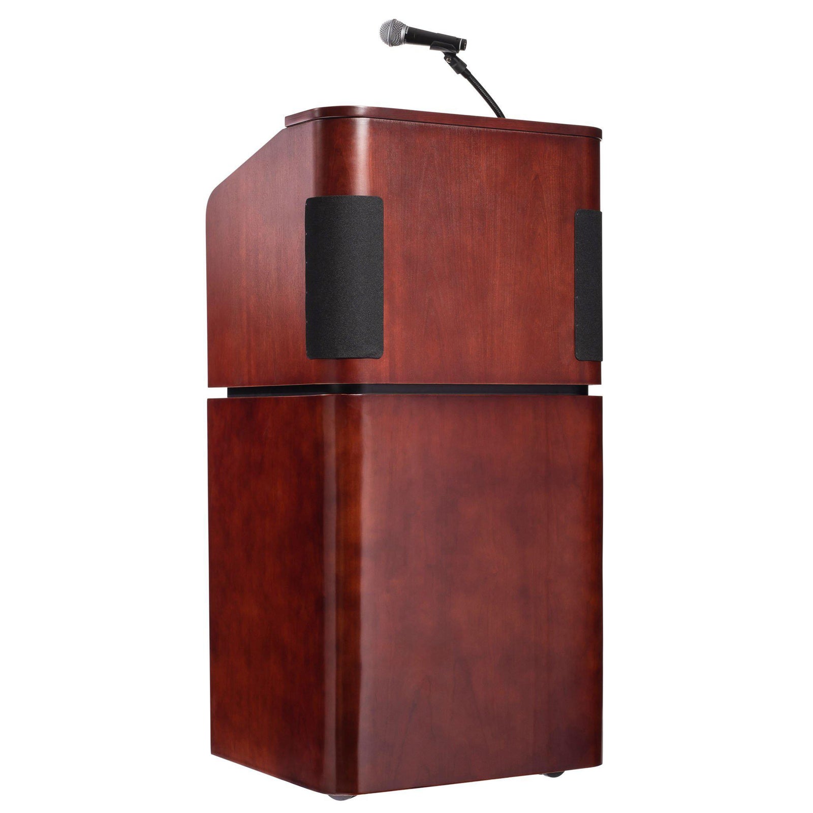 Oklahoma Sound® Contemporary Veneer Combo Sound Lectern, Mahogany on Walnut-Lecterns & Podiums-