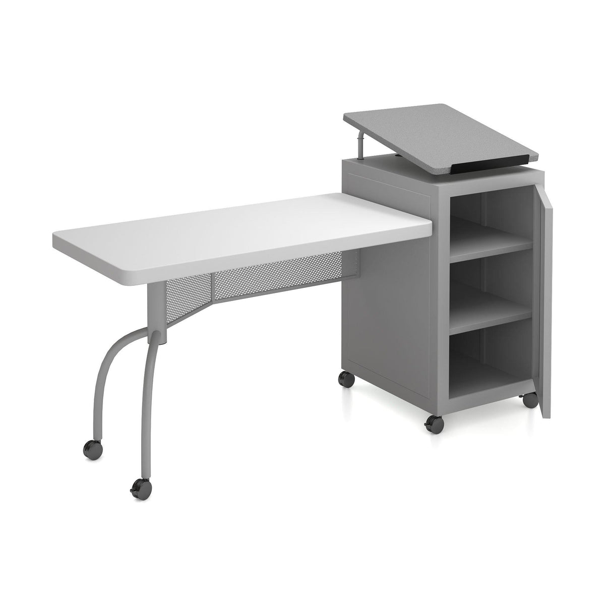 Oklahoma Sound® Edupod Teacher's Desk & Lectern Combo, Grey Hammer Tone-Lecterns & Podiums-