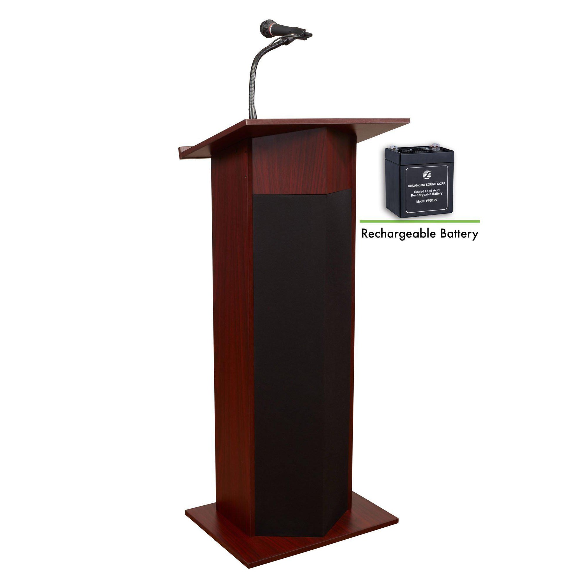 Oklahoma Sound® Power Plus Lectern and Rechargeable Battery-Lecterns & Podiums-Mahogany-