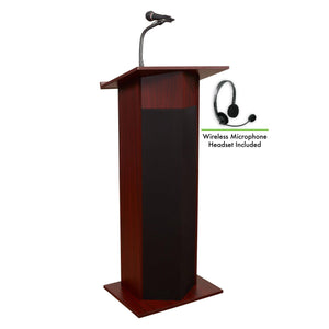 Oklahoma Sound® Power Plus Lectern with Wireless Headset Mic-Lecterns & Podiums-Mahogany-