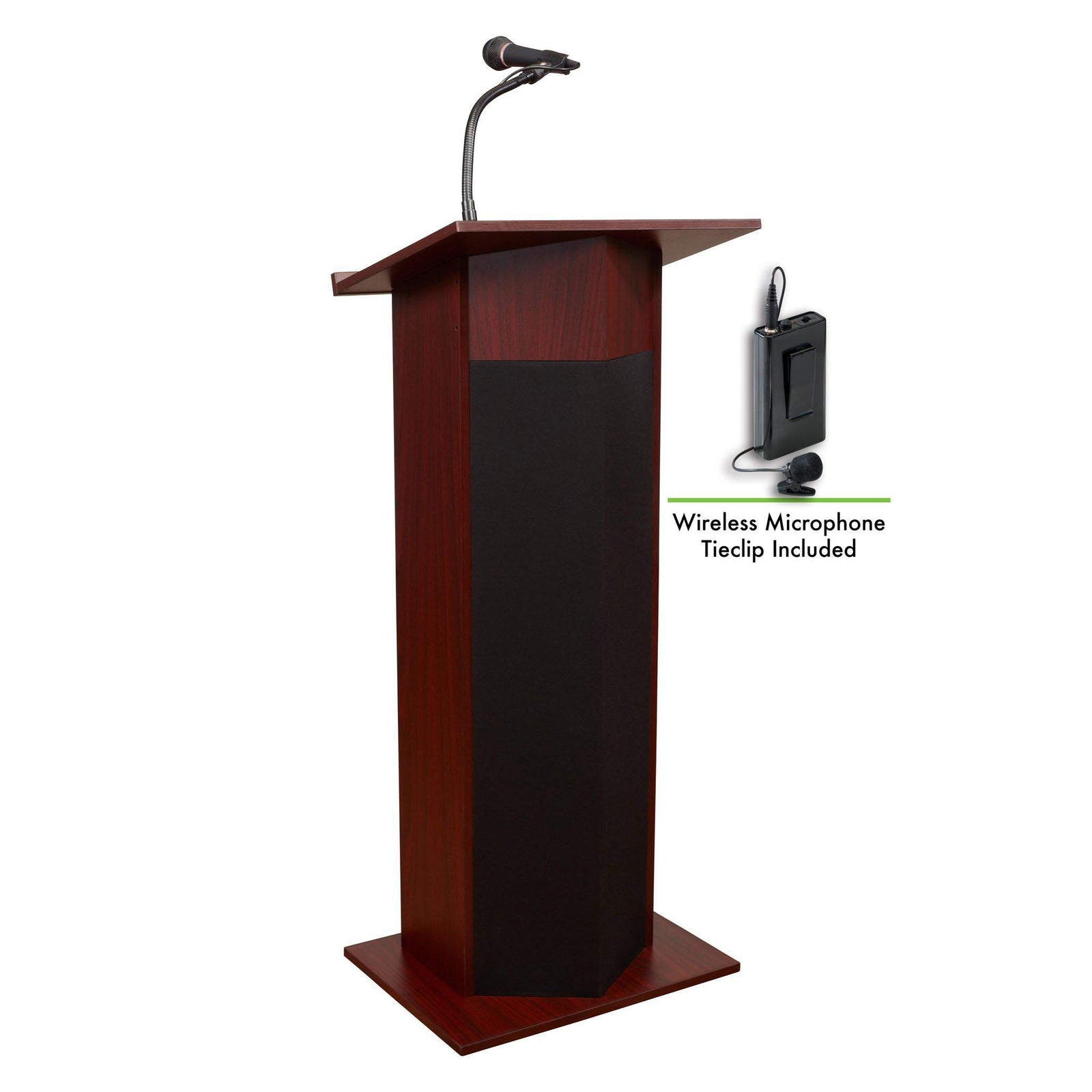 Oklahoma Sound® Power Plus Lectern with Wireless Tie Clip/ Lavalier Mic-Lecterns & Podiums-Mahogany-