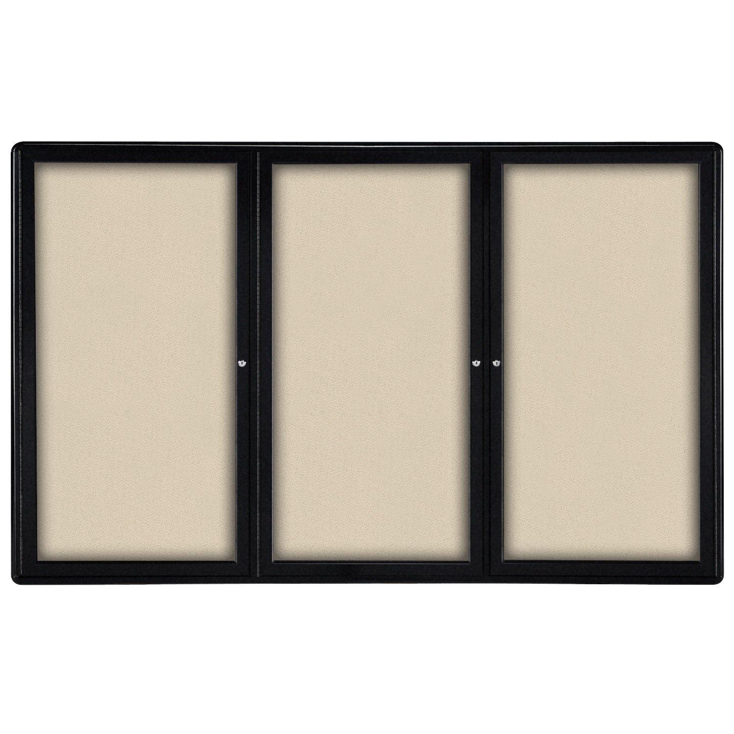 Ovation 3 Door Enclosed Fabric Bulletin Board, Hinged Doors, 4' H x 6' W