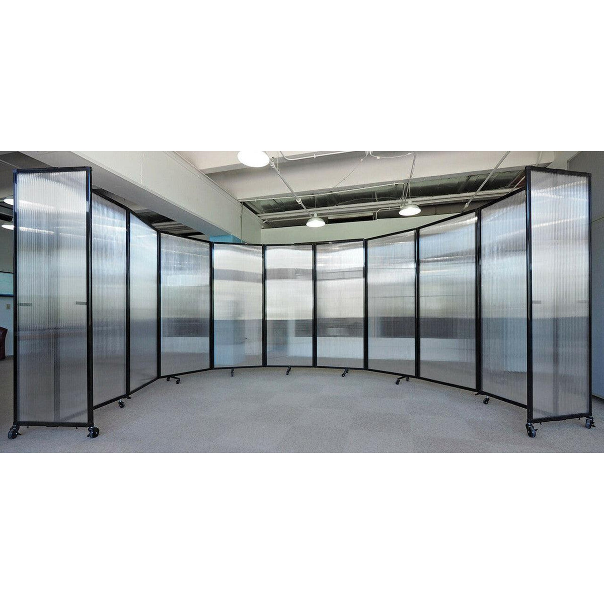 Room Divider 360° Folding Portable Partition with Fluted Polycarbonate Panels, 25' W x 6' 10" H