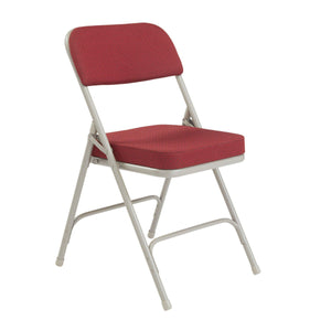 Premium 2" Upholstered Double Hinge Folding Chair (Carton of 2)-Chairs-New Burgundy Fabric/Grey Frame-