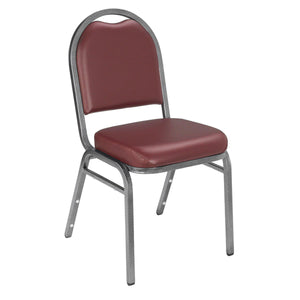 Premium Upholstered Dome-Back Stack Chair-Chairs-Pleasant Burgundy Vinl/Silvervein Frame-
