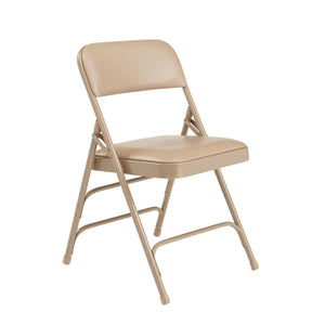 Premium Vinyl Upholstered Triple Brace Double Hinge Folding Chair (Carton of 4)-Chairs-French Beige Vinyl/Beige Frame-