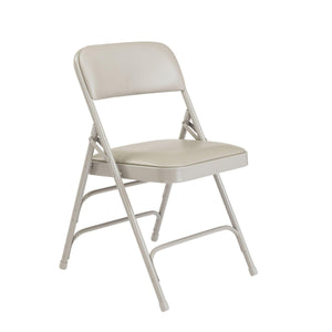 Premium Vinyl Upholstered Triple Brace Double Hinge Folding Chair (Carton of 4)-Chairs-Warm Grey Vinyl/Grey Frame-