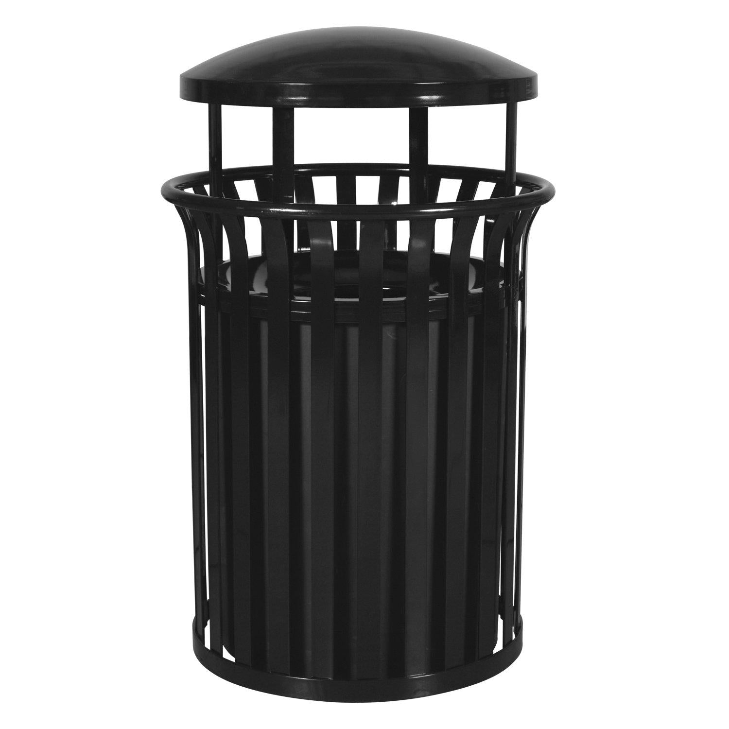 Streetscape Classic Outdoor Flared Trash Receptacle with Canopy, 37-Gallon Capacity