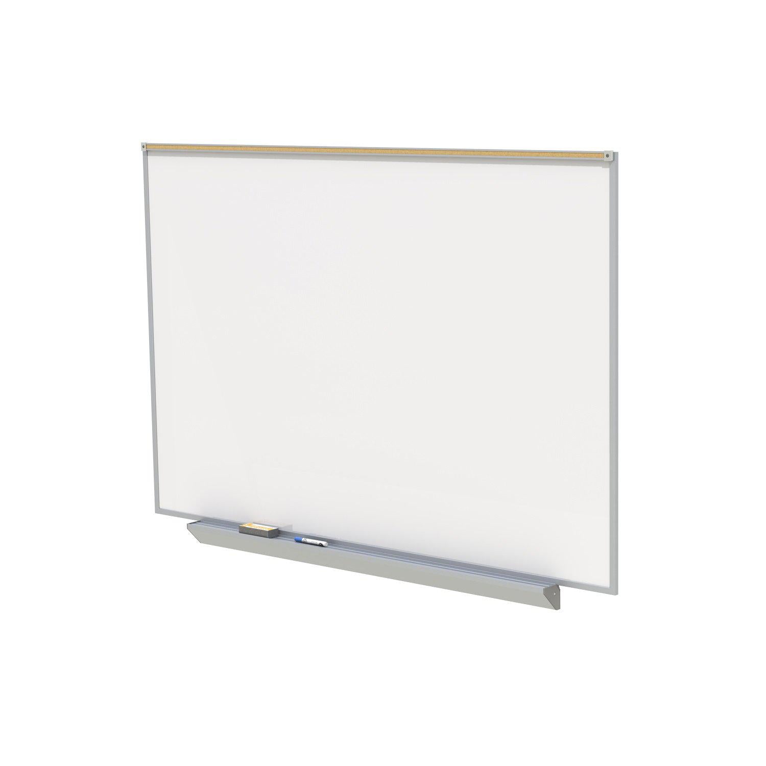Proma Magnetic Porcelain Projection Whiteboard with Marker Tray and Maprail, 4' W x 6' H