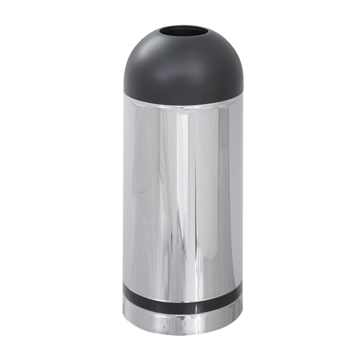 Reflections Open Top Dome Receptacle, 15 Gallon, Chrome/Black-