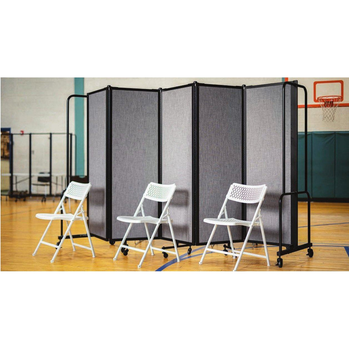 Robo Room Divider with PET Tackable Panels, Black Frame, 6' Height, 5 Sections