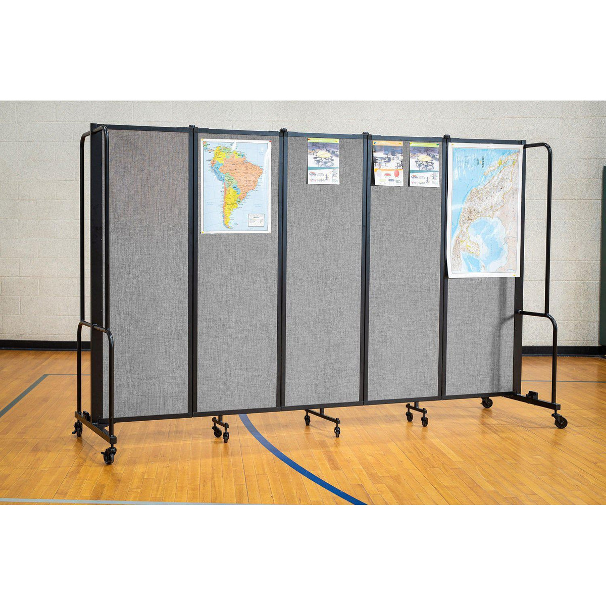 Robo Room Divider with PET Tackable Panels, Black Frame, 6' Height, 5 Sections