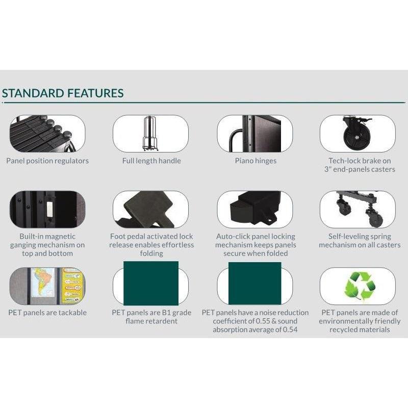 Robo Room Divider with PET Tackable Panels, Black Frame, 6' Height, 5 Sections