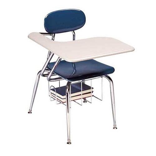 Solid Plastic Tablet Arm 4-Leg Chair Desk with Solid Plastic Top and Bookrack, 17-1/2" Seat Height