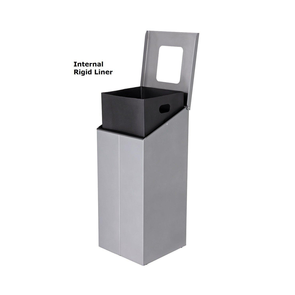 Slope Standard Height Painted Steel 38-Gallon Waste Receptacle with Single Top Opening and Internal Rigid Liner
