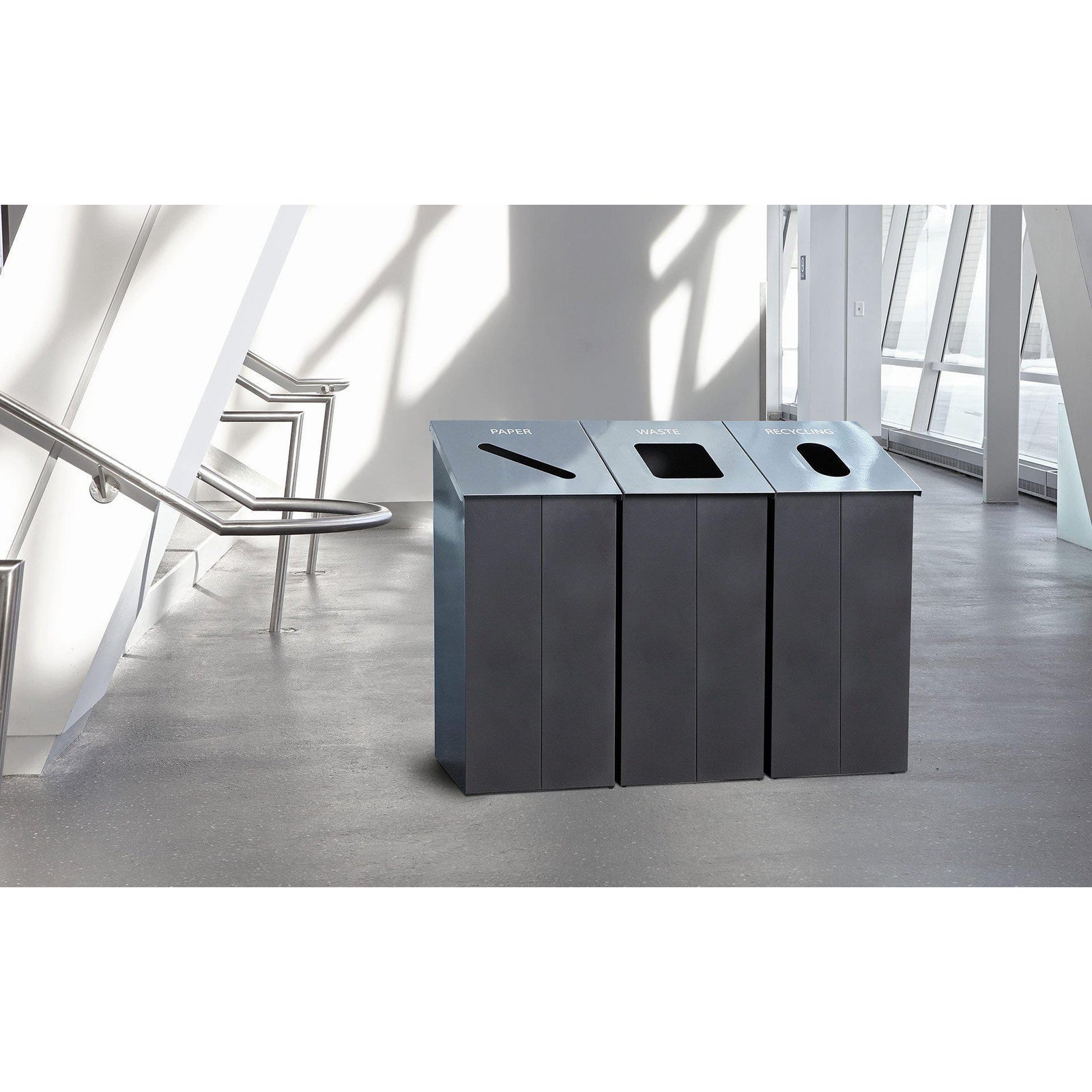 Slope Standard Height Painted Steel 38-Gallon Waste Receptacle with Single Top Opening and Internal Rigid Liner