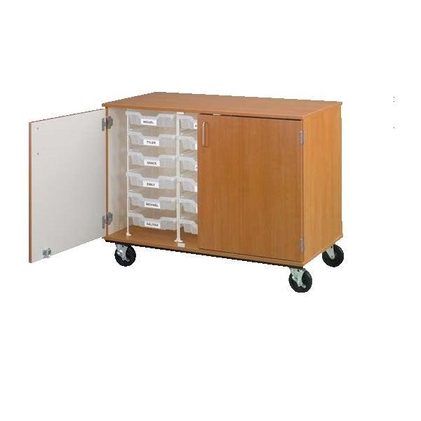 Closed Bin Mobile Storage with (18) 3" Bins, Lockable