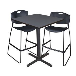 Cain 36" Square Bar-Height Cafe Table with 2 Black Zeng Stack Stools