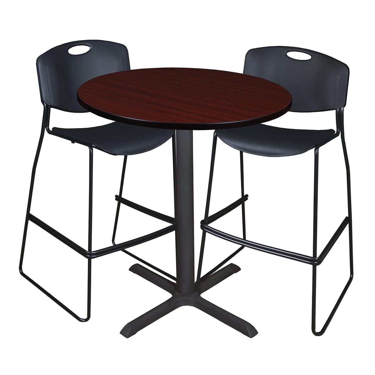 Cain 36" Round Bar-Height Cafe Table with 2 Black Zeng Stack Stools