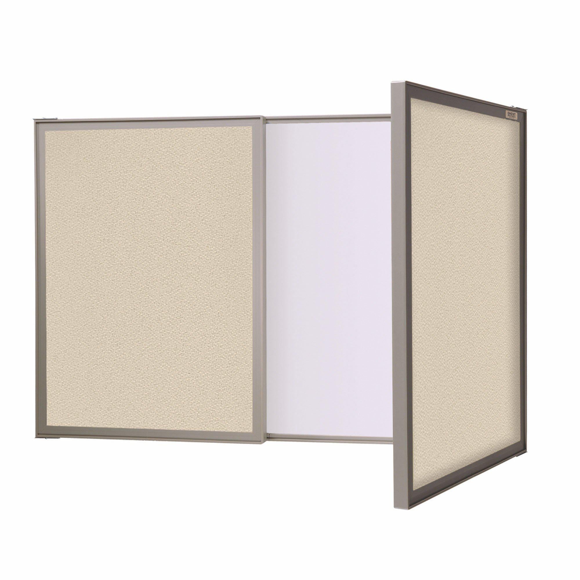 VisuALL PC Whiteboard Cabinet with Fabric Bulletin Board Exterior Doors-Boards-Beige-