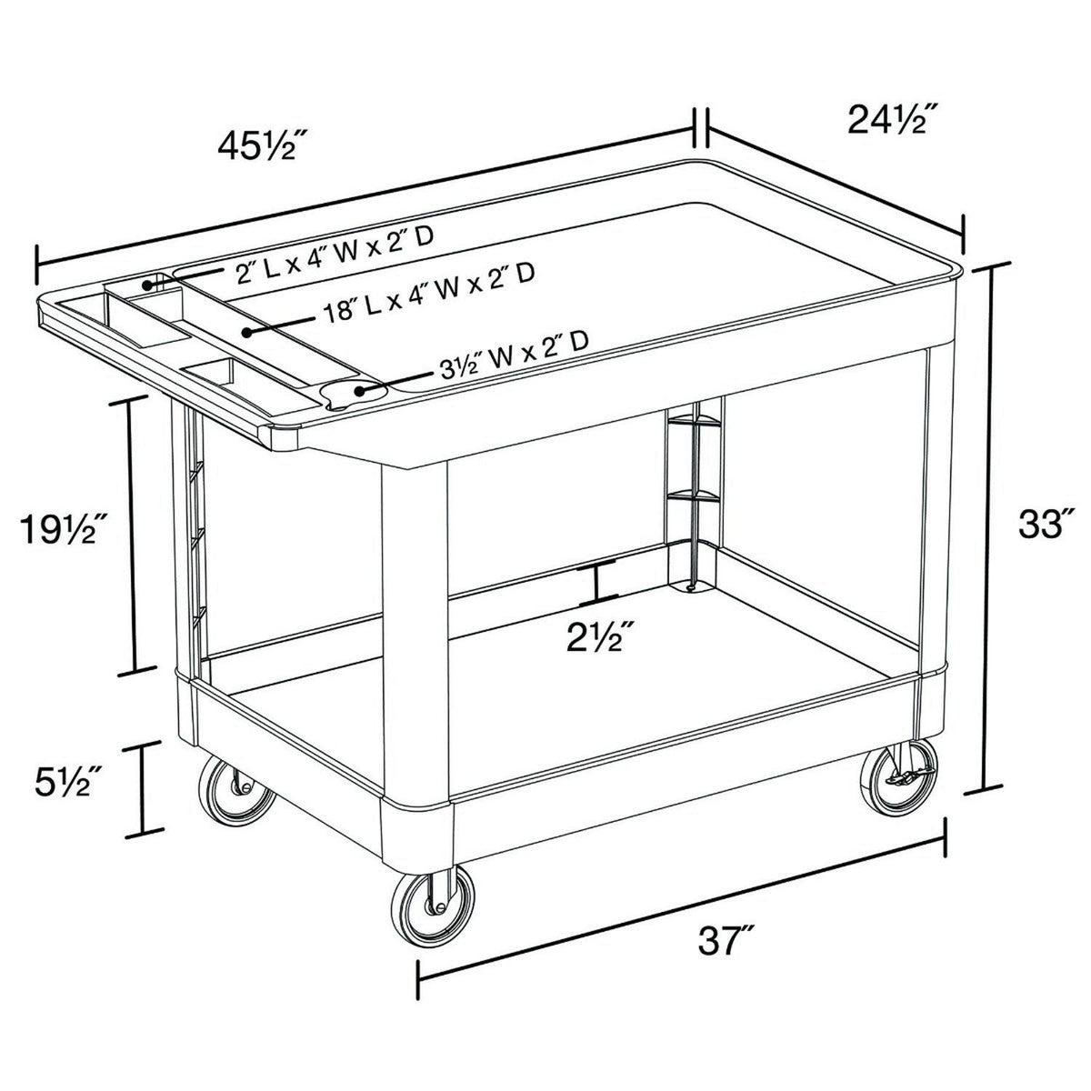 Two-Shelf Heavy-Duty Plastic Utility Cart