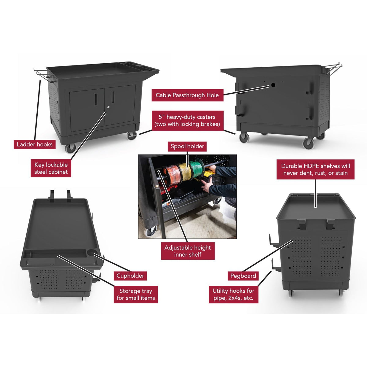 Industrial Work Cart with Locking Cabinet