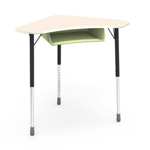 Zuma Series Adjustable-Height Desk with Hard Plastic Boomerang-Shape Top and Plastic Book Box-Desks-Fusion Maple-Char Black-Green Apple