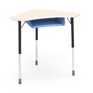 Zuma Series Adjustable-Height Desk with Hard Plastic Boomerang-Shape Top and Plastic Book Box-Desks-Fusion Maple-Char Black-Sky Blue