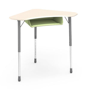 Zuma Series Adjustable-Height Desk with Hard Plastic Boomerang-Shape Top and Plastic Book Box-Desks-Fusion Maple-Silver Mist-Green Apple