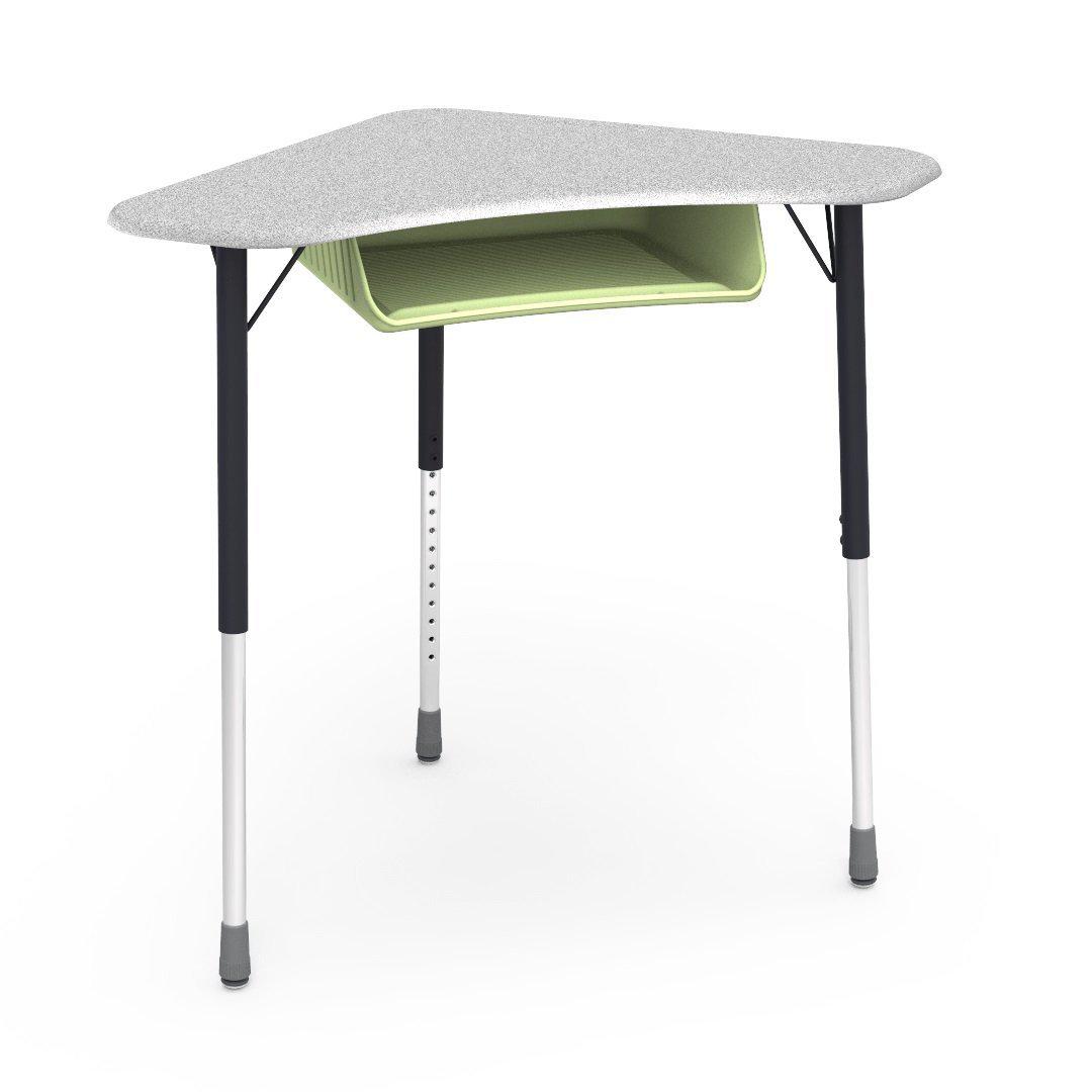 Zuma Series Adjustable-Height Desk with Hard Plastic Boomerang-Shape Top and Plastic Book Box-Desks-Grey Nebula-Char Black-Green Apple