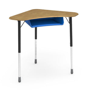 Zuma Series Adjustable-Height Desk with Hard Plastic Boomerang-Shape Top and Plastic Book Box-Desks-Medium Oak-Char Black-Cobalt Blue