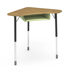Zuma Series Adjustable-Height Desk with Hard Plastic Boomerang-Shape Top and Plastic Book Box-Desks-Medium Oak-Char Black-Green Apple