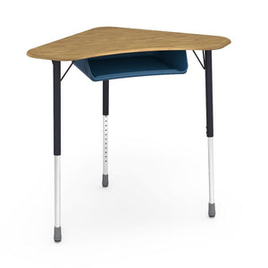 Zuma Series Adjustable-Height Desk with Hard Plastic Boomerang-Shape Top and Plastic Book Box-Desks-Medium Oak-Char Black-Navy