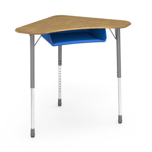 Zuma Series Adjustable-Height Desk with Hard Plastic Boomerang-Shape Top and Plastic Book Box-Desks-Medium Oak-Silver Mist-Cobalt Blue