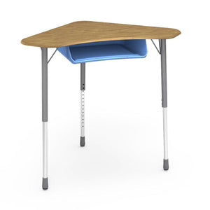 Zuma Series Adjustable-Height Desk with Hard Plastic Boomerang-Shape Top and Plastic Book Box-Desks-Medium Oak-Silver Mist-Sky Blue